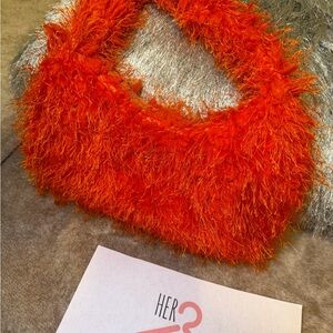 Orange Feathered Mini Shoulder Bag